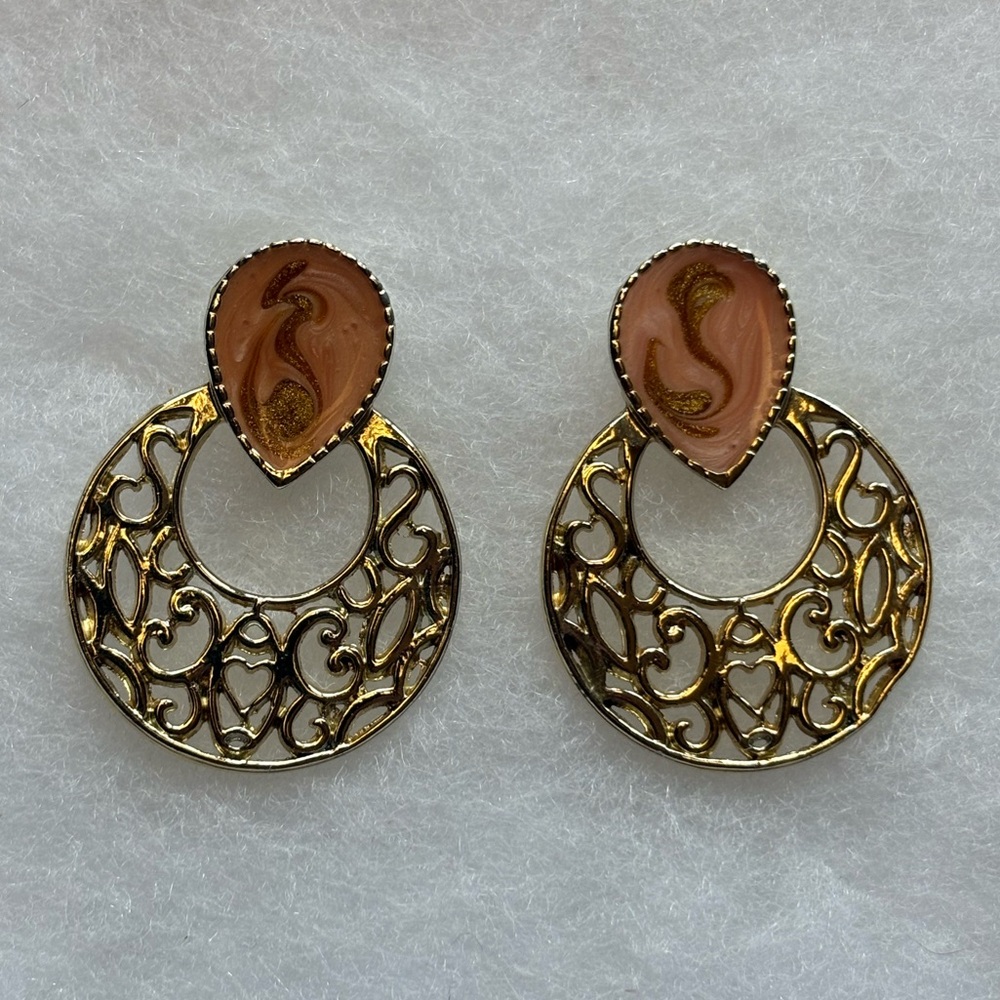 Vintage VAL Earrings Gold Tone Open Work Preowned